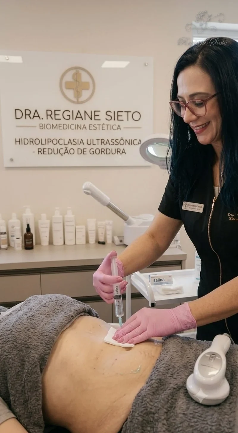 Dra. Regiane Sieto realizando Hidrolipoclasia em Ribeirão Preto